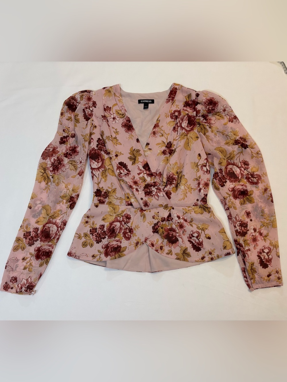 Express Pink Floral Wrap Peplum Blouse